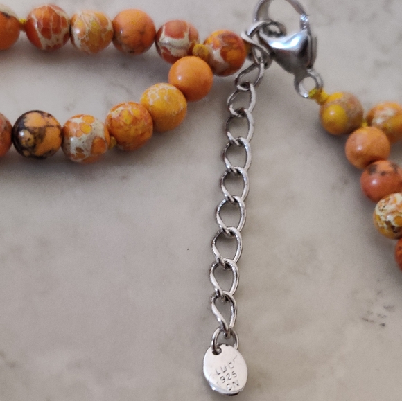 Designer Lucas Lameth orange sea sediment jasper and silver 925 necklace - Picture 5 of 11